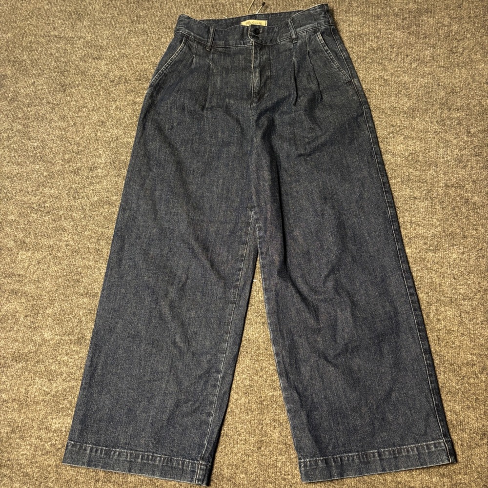 Madewell Pleated Wide-Leg Denim Jeans Womens 2 Dark Wash High-Rise Trouser Pants